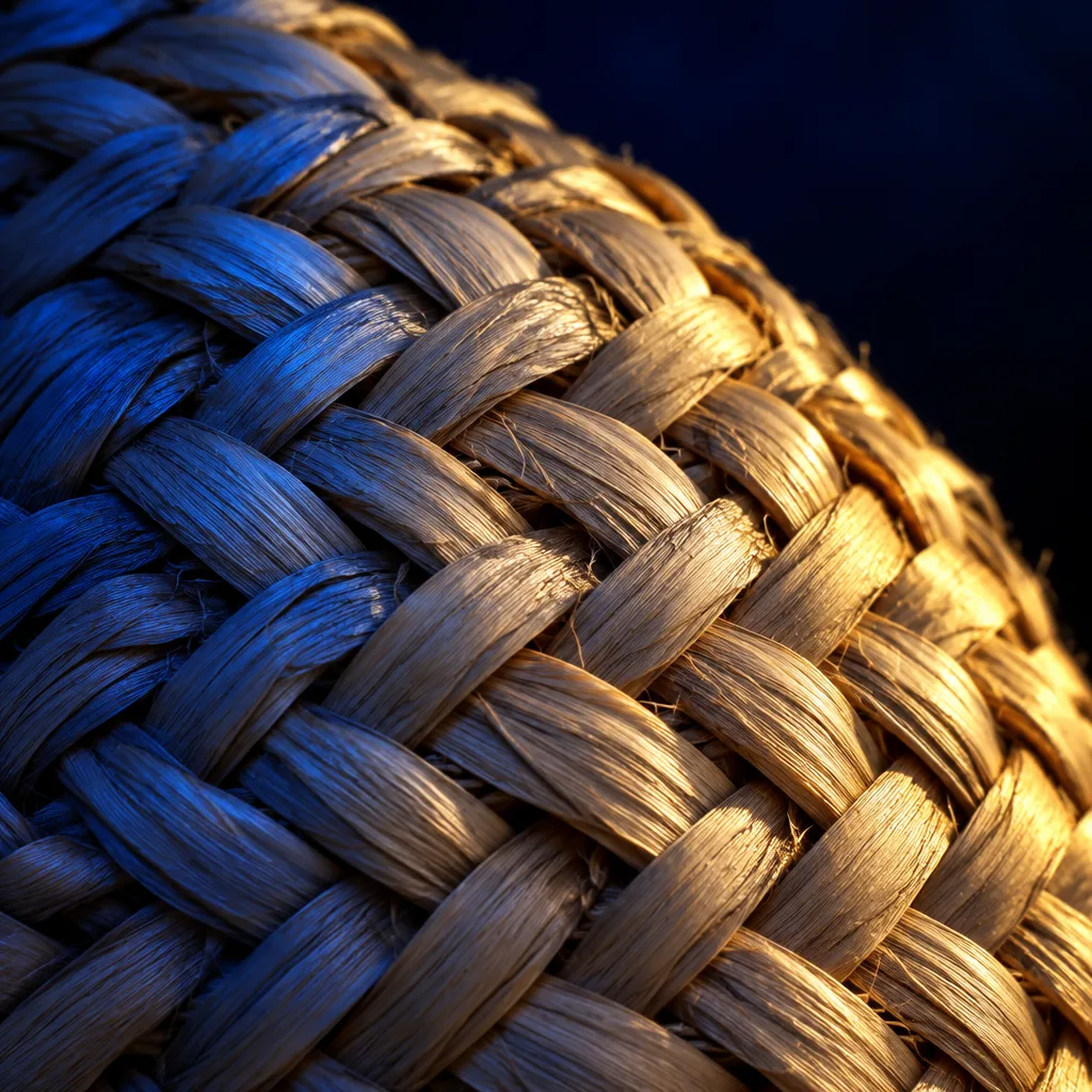 Hand-woven raffia fibre lit in cobalt and gold